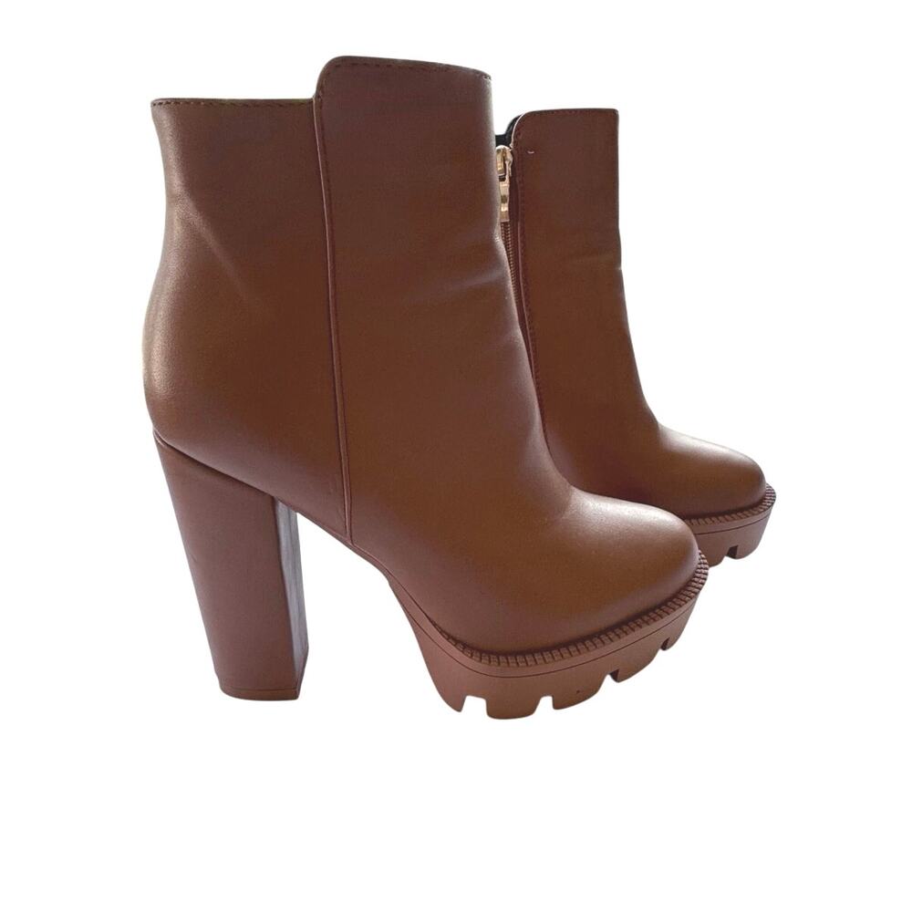 Studio F Chunky Platform Heeled Boots Size 37 – Brown Faux Leather Ankle Boots